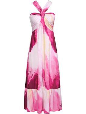 Women's Maxi Dress Magenta Tie Dye Halter Neck Sleeveless A LINE Summer Comfort